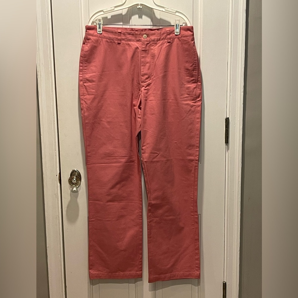 Vineyard Vines Mens Club Chino Pants 33x32, Pink Flat Front Preppy Cotton